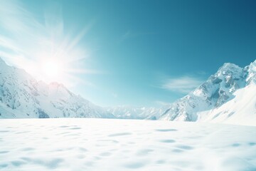Obraz premium Majestic Winter Wonderland - Pristine Snow-Covered Mountains Under a Radiant Blue Sky