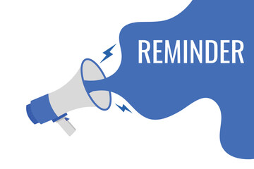 reminder button, banner, label, template for website. reminder text with colorful megaphone icon

