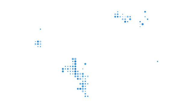 Seychelles dotted digital map. Map of Seychelles with pulsating colored circles. Shape of the island filled with blue disks. Cool video.