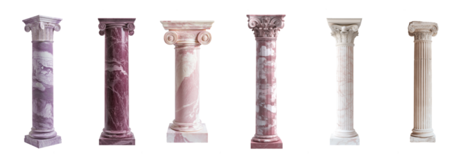 Ancient Roman column. Decorative medieval pillar design. Isolated transparent PNG background. Greek historical relics from the past. Antique architectural elements.