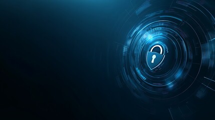 Obraz premium Digital Security Abstract with Blue Padlock and Glowing Circles