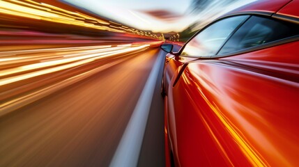 Motion blur of a car speeding down a highway