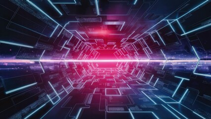Obraz premium Futuristic digital corridor featuring dynamic blue and magenta tones illuminated horizon and abstract design 3D render