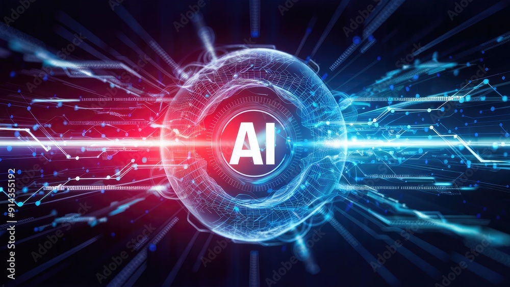 Aufkleber ai and cybersecurity network connection illustrating the intersection of artificial intelligence and