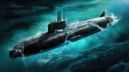 Illustration of a Submarine in Water Dynamics