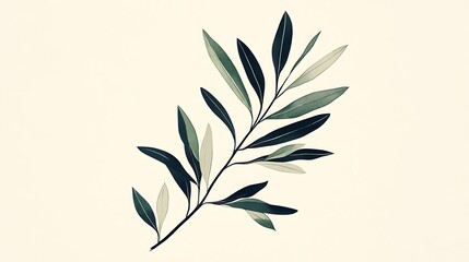 Fototapeta premium A Single Branch with Multiple Leaves in Shades of Green