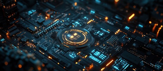 Futuristic Circuit Board with Glowing Lights