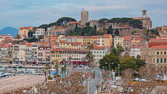 Aerial View of Castre Museum Cannes France Winter Day Travel