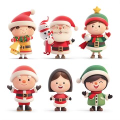 Cute 3D Cartoon Characters Dressed in Santa Claus and Elf Costumes
