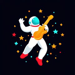 Naklejka premium Cosmic musician dancing among stars in a vibrant space setting