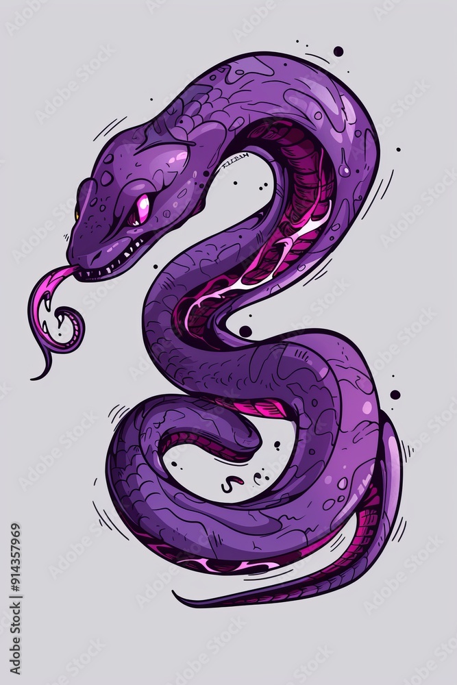 Wall mural  A purplish snake forms an S shape, exuding pink substance from its mouth