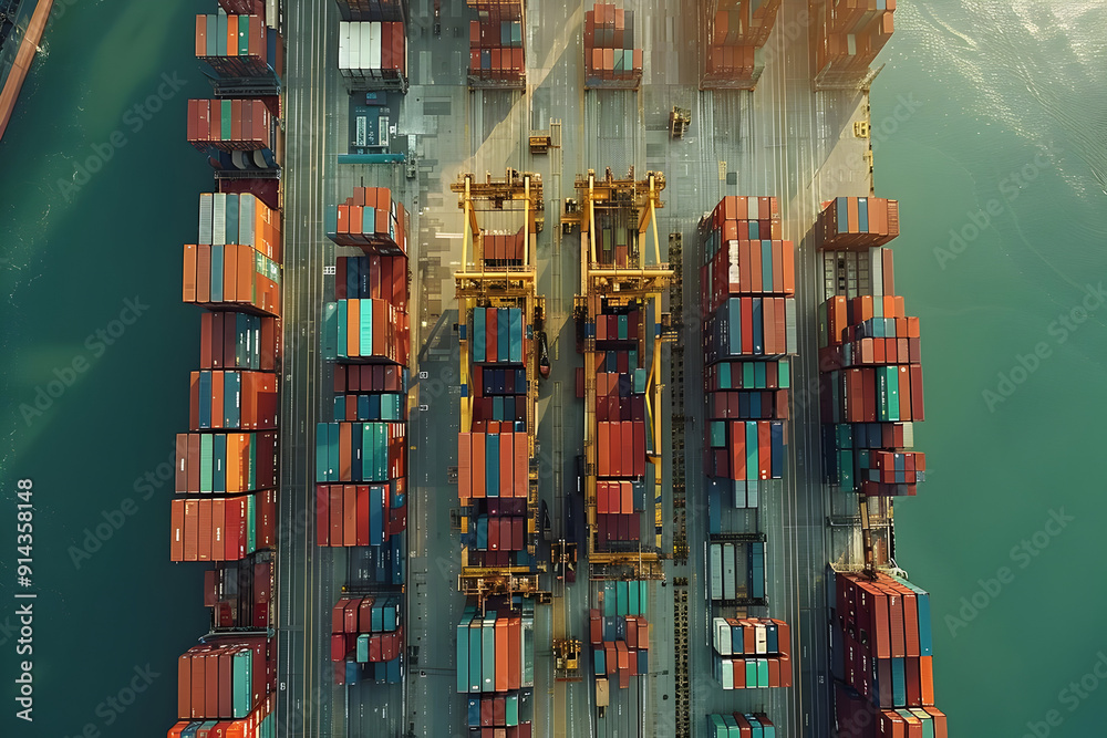 Canvas Prints Aerial view of container ships at a busy port.