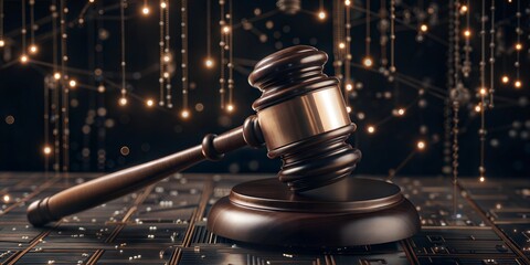 Gavel with futuristic digital background