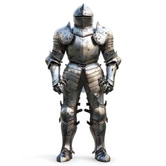 Obraz premium Medieval Knight in Full Armor, Standing with Helmet On