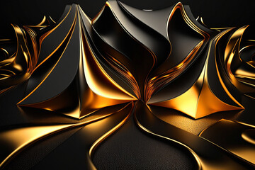 Abstract 3D gold and black shapes, modern background.