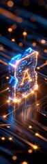 Vibrant digital illustration of a glowing letter on a circuit board background, symbolizing technology and innovation.