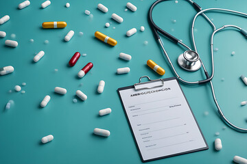 stethoscope and pills