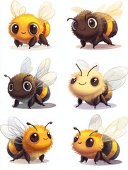 Naklejka premium Six Adorable Bumblebees in Different Poses