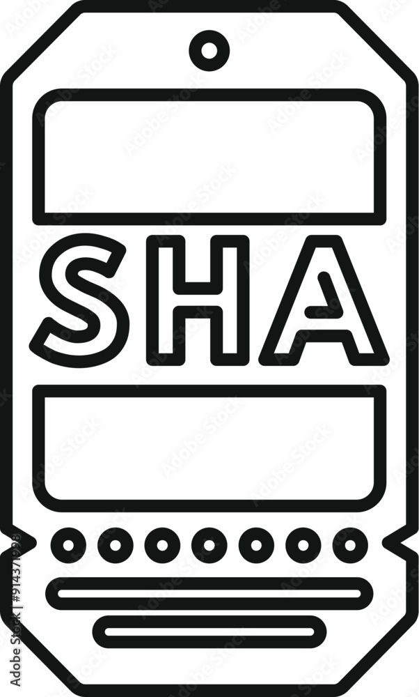 Poster simple icon representing a tag with sha algorithm encryption, signifying secure data protection