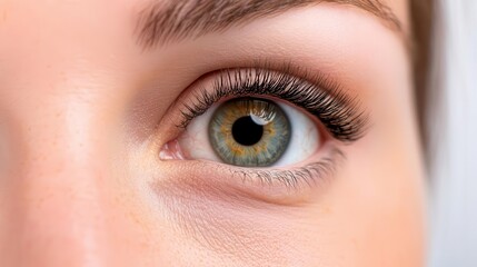 Obraz premium A close-up view of a beautiful eye showcasing vibrant colors and intricate details, emphasizing natural beauty and health.