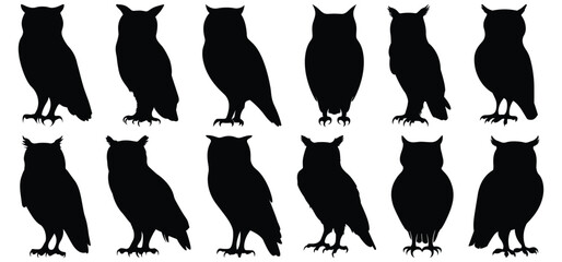 Owl silhouette set vector design big pack of bird illustration and icon