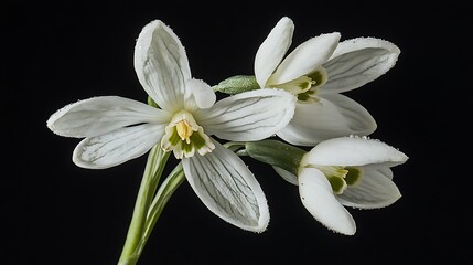 Obraz premium Three Snowdrop Flowers with Dew Drops