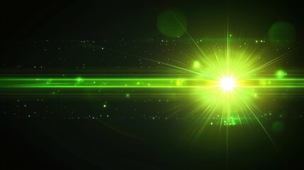 Majestic Green Laser Light Show on Dark Background with Sparkling Effects