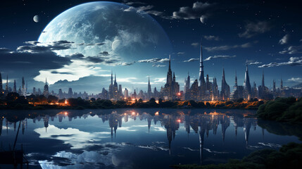 A city with lights and buildings night view