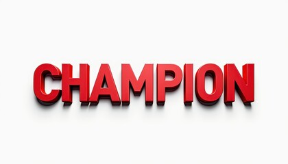 Champion word 3D text typography. Victory, winning, success concept three dimensional lettering illustration.