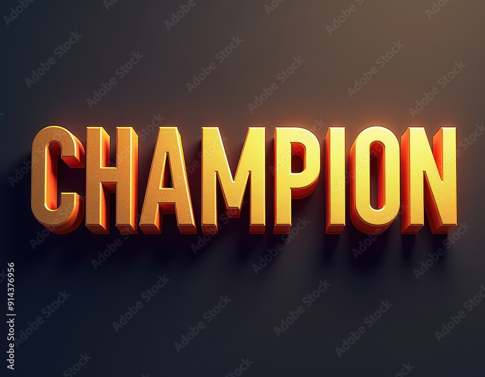 Wall mural Champion word 3D text typography. Victory, winning, success concept three dimensional lettering illustration.