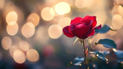 Obraz premium A Single Red Rose in a Garden with Golden Bokeh