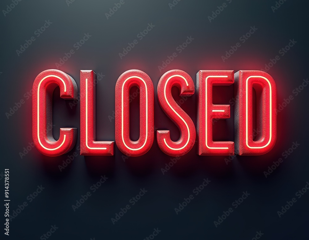 Wall mural Bright red neon 'CLOSED' sign glowing against a dark background.