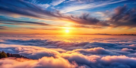 Fototapeta premium Romantic sky with sea of clouds overlooking a serene landscape, romantic, beautiful, sky, clouds, serene, landscape, blue