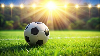 Soccer ball on vibrant green grass field, sport, football, equipment, game, outdoor, recreation, athletic, exercise, competition, round