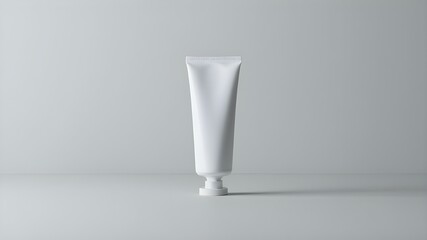 Single upright white tube against a plain background, showcasing minimalist design and simplicity, ideal for highlighting clean product presentations and packaging.