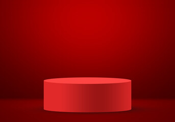 Red Round pedestal in red studio background for product photography