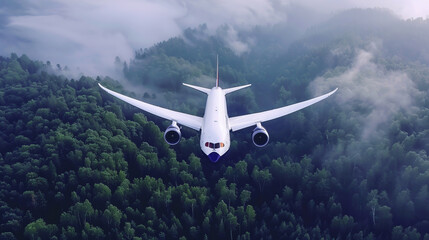 Above the Clouds A Breathtaking Aerial View Capturing an Airplane in Flight in the Skies