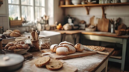 Cozy bakery ambiance recreated in a charming home kitchen for baking enthusiasts