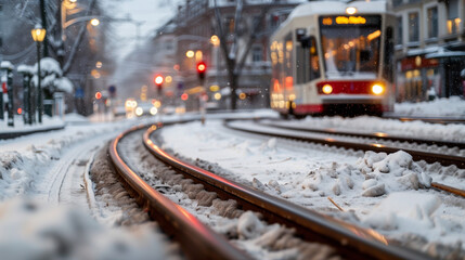 Fototapeta premium Navigating Snowy Roads in Winter Traffic