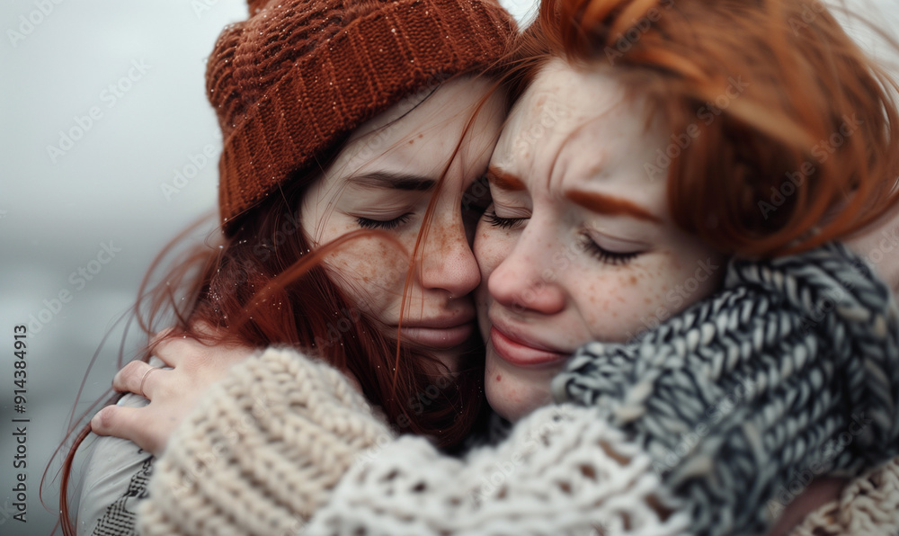 Poster sibling  hugged crying, emotional