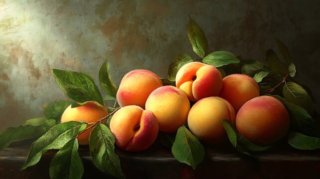 Naklejki Still Life with Peaches and Leaves