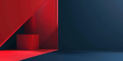 Red and blue background with diagonal lines, geometric shapes, abstract elements, technology style, minimalist design Generative AI
