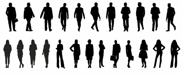 set of business people silhouette, man and woman working team isolated on white background	
