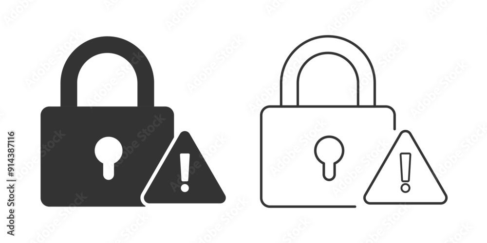 Fototapete Padlock and warning symbol. Security warning and emergency alert icon. flat and line icon. security system and protect data. Vector illustration design for web, UX, UI, and app.