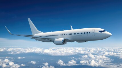Obraz premium Airplane soars effortlessly through the vibrant blue sky over fluffy clouds