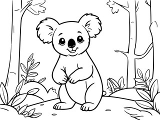 Drawing simple lines cute koala coloring book pages. cartoons for preschool children