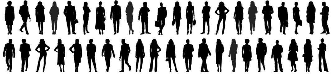 silhouettes of people working group of standing business people vector illustration. People business. 