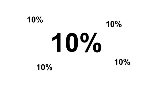 Zoom in and out animation the 10 percent symbol. Large black symbol in the center and four small symbols around. Seamless looped 4k animation on white background
