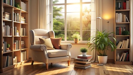 Fototapeta premium Whispers of Knowledge: A Serene Study Nook Generative AI