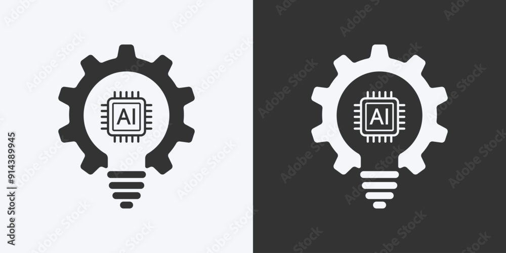 Poster light bulb with gear and ai chipset icon. flat design. artificial intelligence technology concept de
